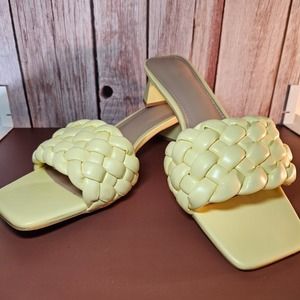 Braided Slide Sandals Block Heel Slip‎ On Mules Yellow Shoes